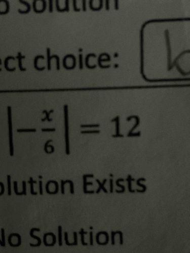 Solve the equation \(|-\frac{x}{6}| = 12\).