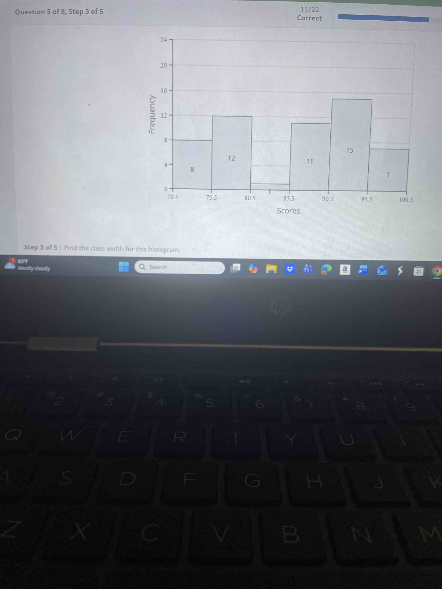 Step 3 of 5: Find the class width for this histogram.