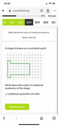A shape is drawn on a centimetre grid. Write down the order of rotational symmetry of the shape.