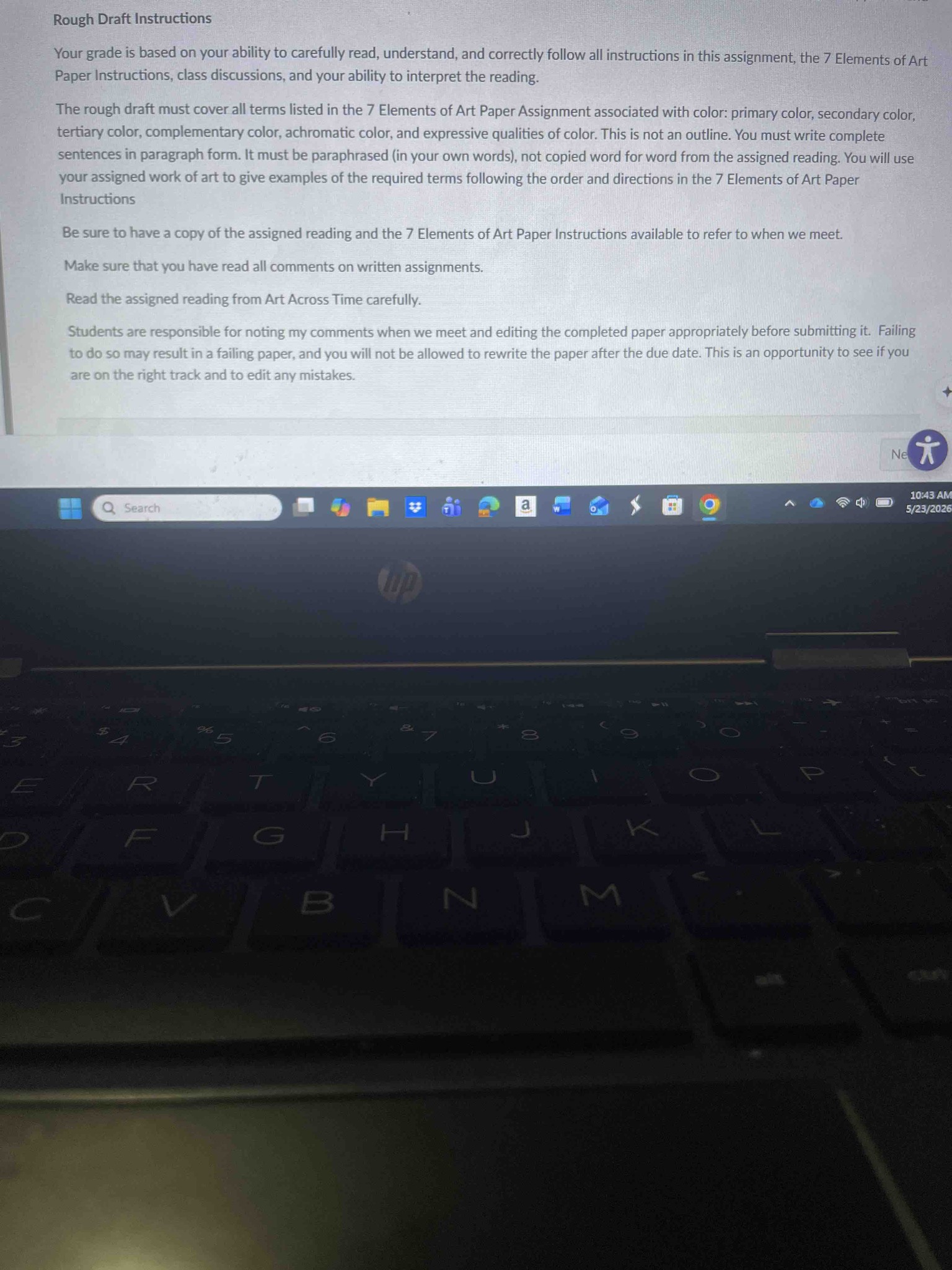 What are the specific requirements for the Rough Draft according to the 'Rough Draft Instructions' provided in the image?