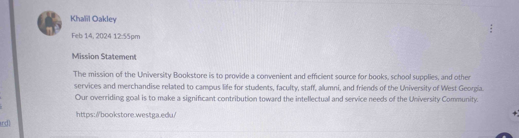 What is the Mission Statement of the University Bookstore as presented in the image?