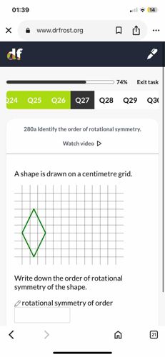A shape is drawn on a centimetre grid. Write down the order of rotational symmetry of the shape.
