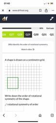 A shape is drawn on a centimetre grid. Write down the order of rotational symmetry of the shape. The shape drawn is a square.