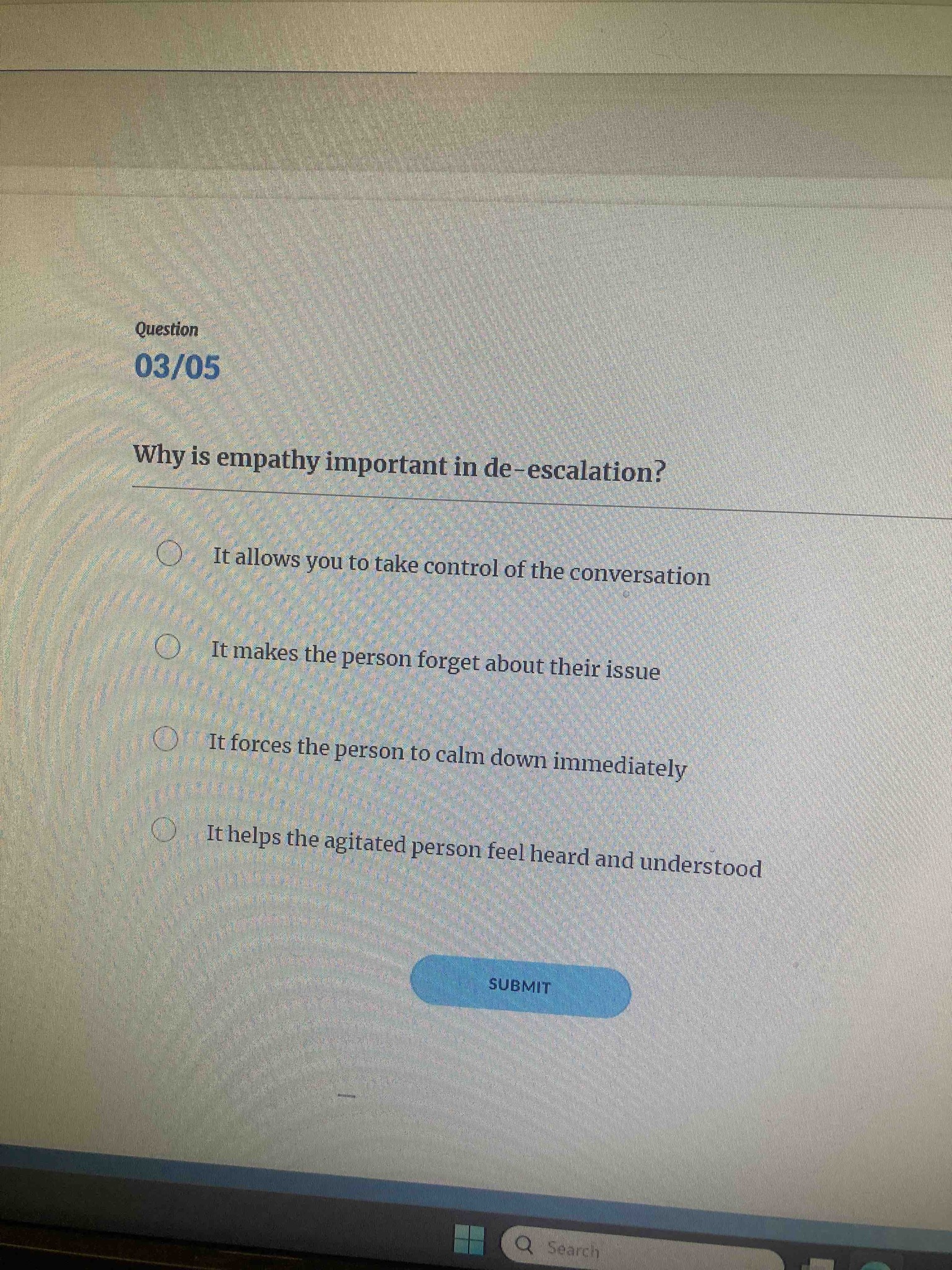 Why is empathy important in de-escalation?