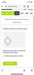 A shape is drawn on a centimetre grid.
Write down the order of rotational symmetry of the shape.