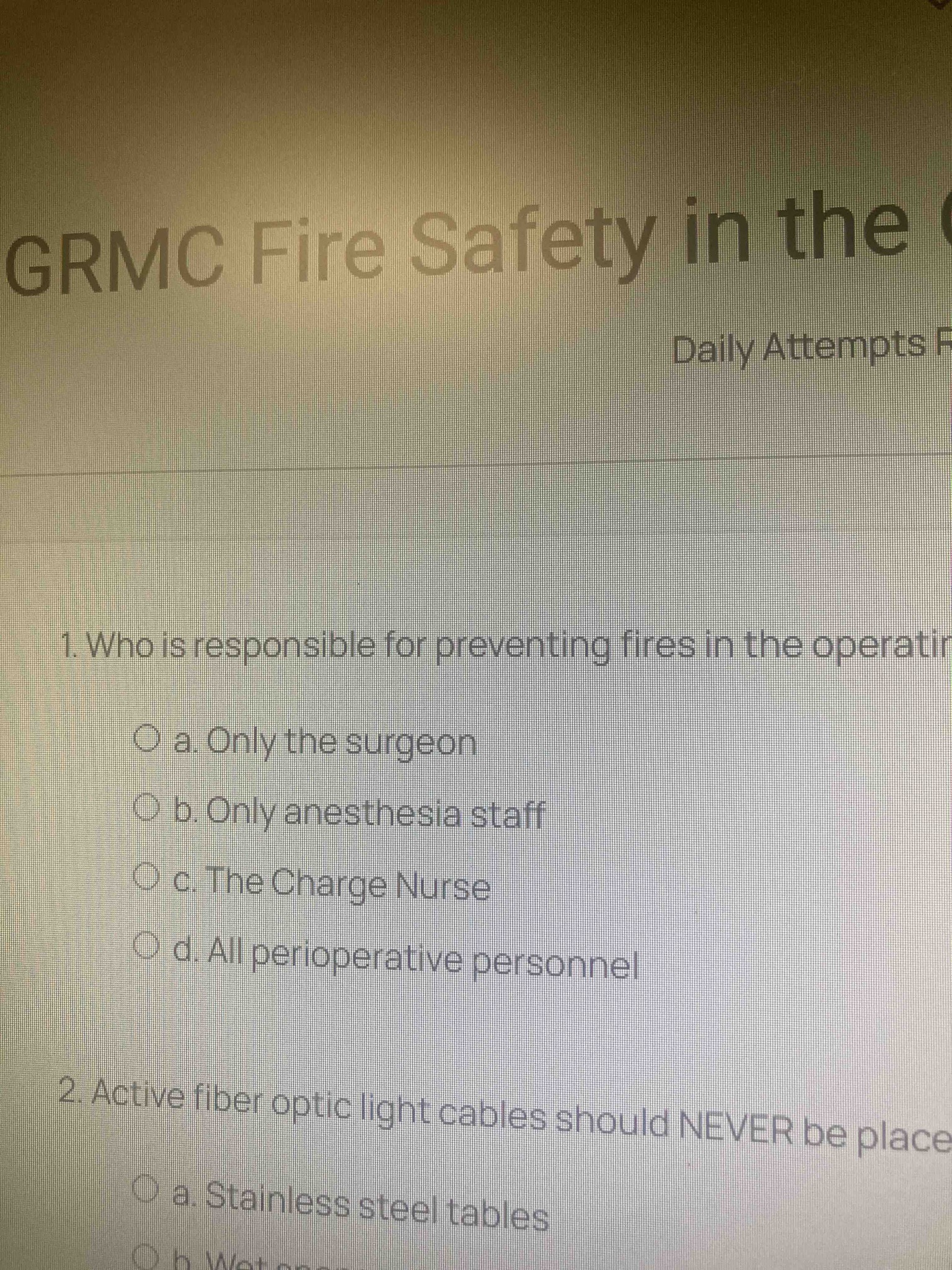 Who is responsible for preventing fires in the operating room?