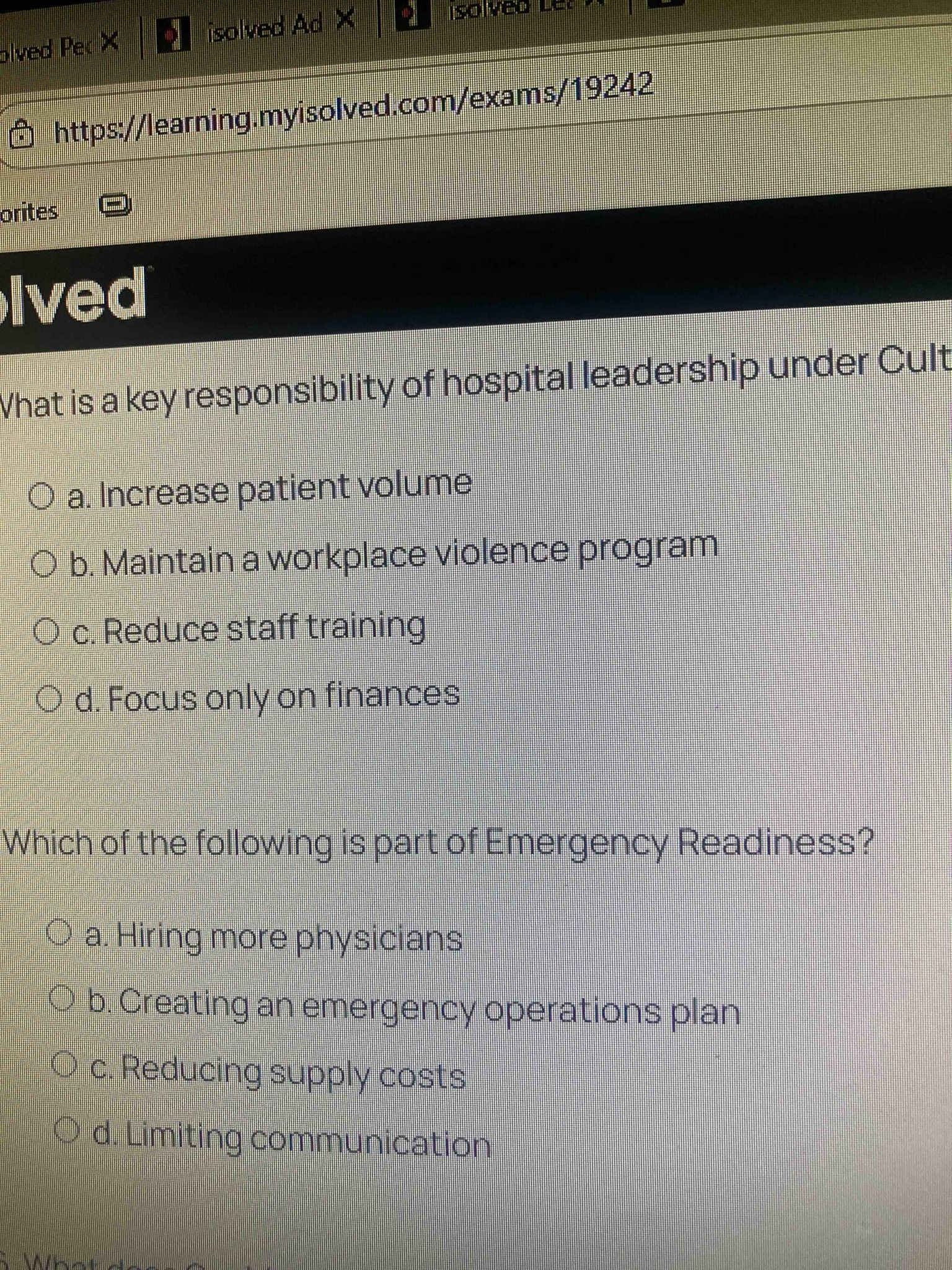 Which of the following is part of Emergency Readiness?