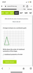 A shape is drawn on a centimetre grid. Write down the order of rotational symmetry of the shape.