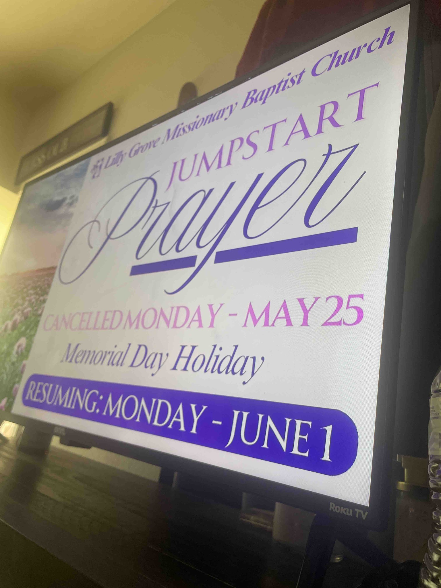 What is the schedule information provided for the 'Jumpstart Prayer' at Lilly Grove Missionary Baptist Church based on the image?