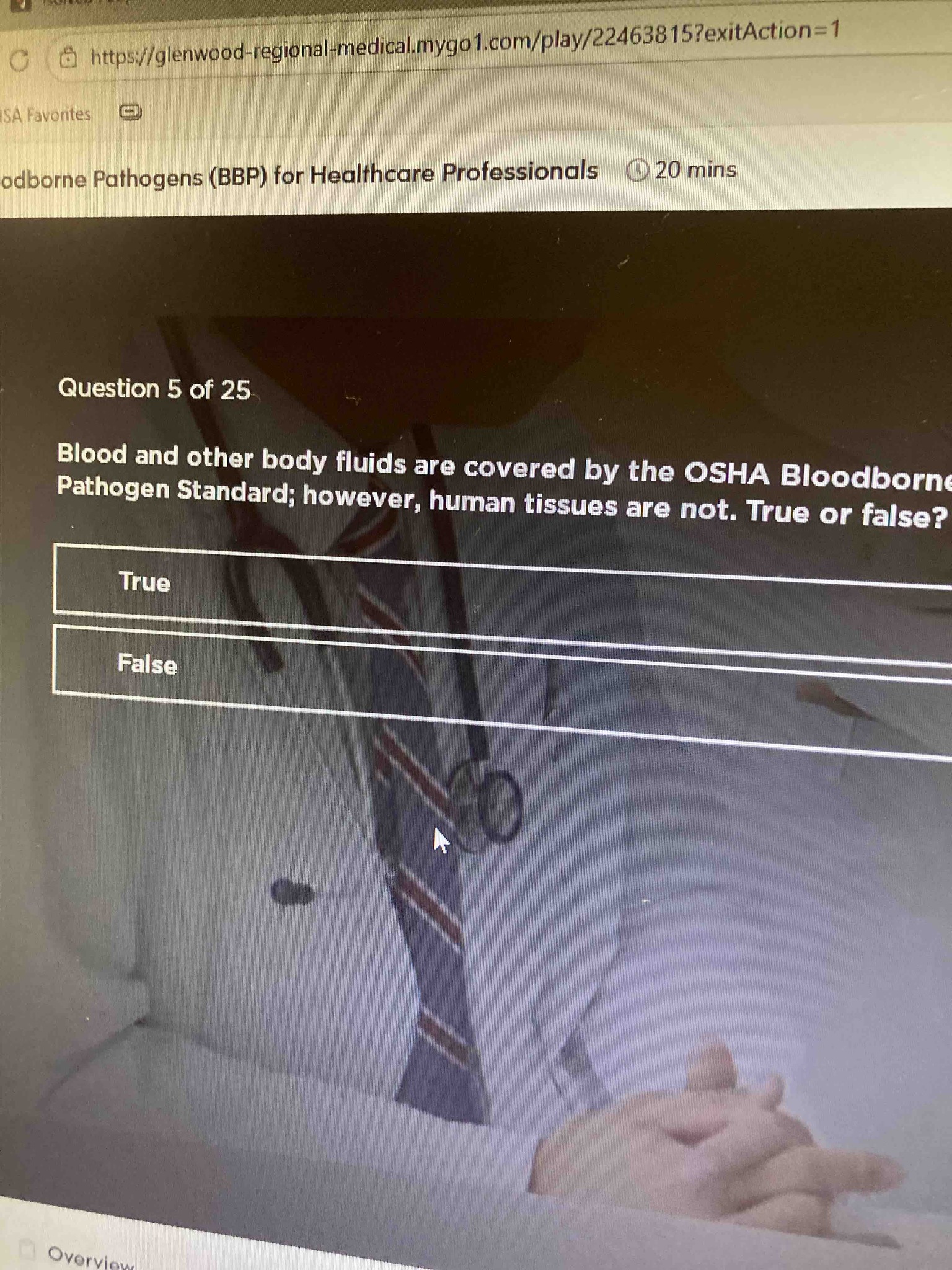 Blood and other body fluids are covered by the OSHA Bloodborne Pathogen Standard; however, human tissues are not. True or false?