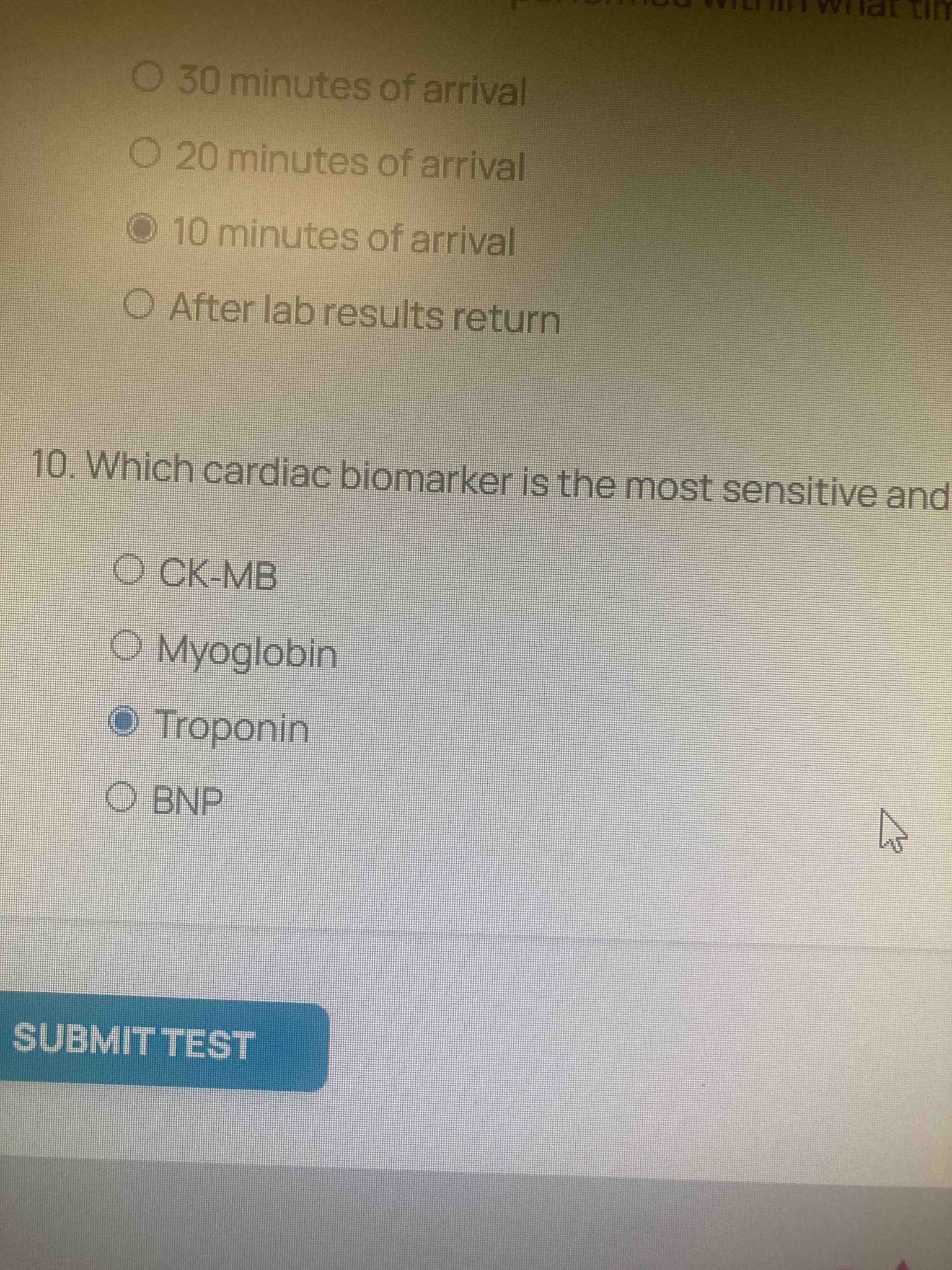Which cardiac biomarker is the most sensitive and specific for myocardial injury?