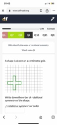 A shape is drawn on a centimetre grid. Write down the order of rotational symmetry of the shape.
