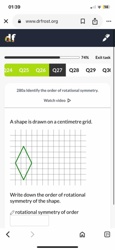 A shape is drawn on a centimetre grid. Write down the order of rotational symmetry of the shape.