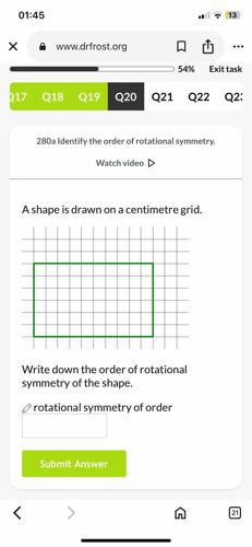 A shape is drawn on a centimetre grid. Write down the order of rotational symmetry of the shape.